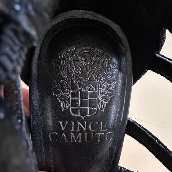 VINCE CAMUTO Cage Black Sparkling Glitter Heels 7.5 Night Out Statement Stiletto - Picture 15 of 16